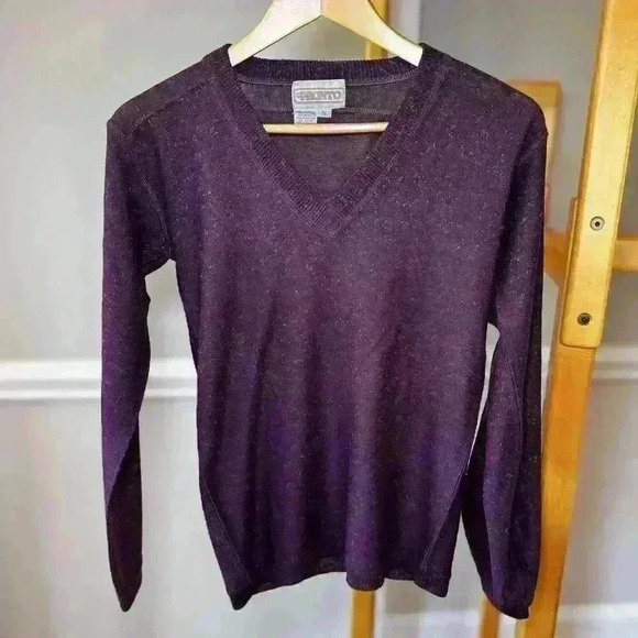 VTG Pronto Silk And Acrylic Purple V Neck Sweater Women's Size S - Picture 2 of 6